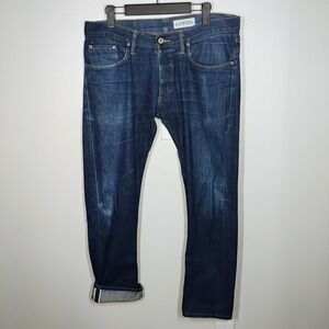 Gustin Jeans Mens 34 Blue California Skinny Raw Finish Button Fly Selvedge Denim